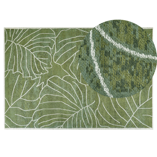 Grüner Teppich 140 x 200 cm Boho Modern mit Monstera Blattmuster Druckmotiv