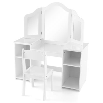 Costway Kids Vanity Table and Chair Set with Remov...