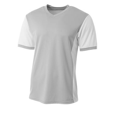 A4 N3017 Athletic Men's Premier V-Neck Soccer Jersey T-Shirt in Silver/White size Large | Polyester A4N3017