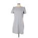 Nine West Casual Dress - Shift Crew Neck Short sleeves: Gray Print Dresses - Women's Size Large