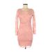 Ambiance Casual Dress - Bodycon Scoop Neck 3/4 sleeves: Pink Print Dresses - Women's Size Medium