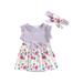 Karuedoo Newborn Baby Girl Summer 2Pcs Outfits Infant Kids Sleeveless Floral Romper Dress with Headband Clothes Set