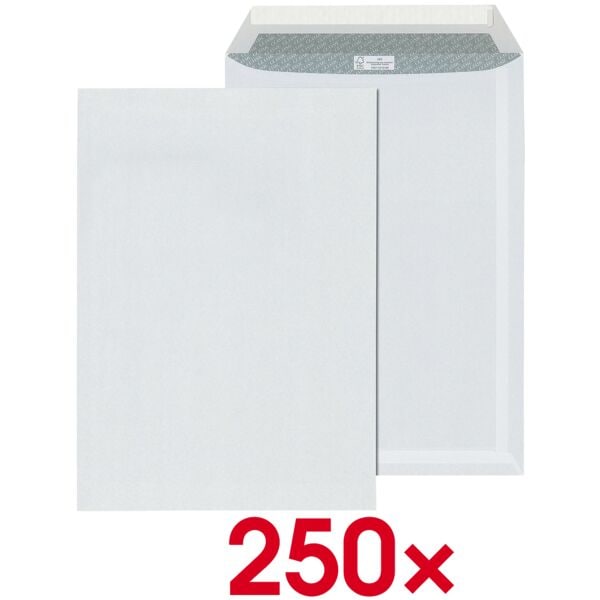 ÖKI 250er-Pack Versandtaschen DIN C4 ohne Fenster weiß weiß, 22.9x32.4 cm