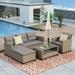 4 Piece Conversation Sectional Sofa Set with Seat Cushions Beige Brown