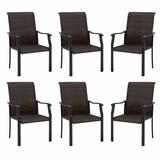 VICLLAX Outdoor Wicker Chair Set of 6 Patio Rattan Chairs with Curved Armrests for Garden Wicker Lawn Chair Black Frame