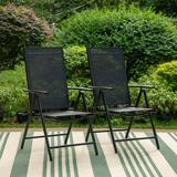 Phi Villa 5/7-Piece Patio Dining Set 7-positon Reclining Folding Sling Chair & E-Coating Metal Steel Table Chairs
