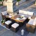 Direct Wicker 7-Piece Patio Sofa Set with Firepit and Ice Container Dining Table Brown