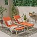 Christopher Knight Home Maki Outdoor Acacia Wood Chaise Lounge and Cushion Set (Set of 2) by Light Grey Wash with Rust Orange