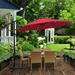 10 Steel Patio Umbrella Outdoor Market with Crank and LED Lights Red