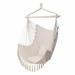 Hammock Chair Hanging Rope Swing Pillow Tassel Hanging Chair Swing Polyester Cotton with 2 Tassel Plus Pillow Macrame Chair with Tassels for Indoor Outdoor Easy to Hang and Assemble Beige