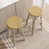 Furniture of America Elena Bohemian Round Wicker Patio Stools (Set of 2) by Natural Tan 30-inch Bar Height - 29-32 in.