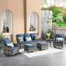 OVIOS 6-piece Rattan Wicker Patio Furniture Set Swivel Rocking Chair Set Denim Blue