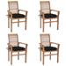 Walmeck Dining Chairs 4 pcs with Black Cushions Solid Teak Wood