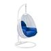 LeisureMod White Wicker Indoor Outdoor Patio Hanging Egg Swing Chair Blue
