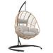 Style Outdoor Indoor Swing Egg Chair Natural color wicker with beige cushion