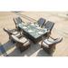 Abrihome Outdoor Wicker Patio Rectangle Gas Fire Pit Table Set with 6 Chairs by (Including Rain Cover) Brown