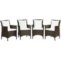 Modway Conduit Outdoor Patio Wicker Rattan Dining Armchair Set of 4 in Brown White