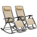 Magshion 2Pcs Zero Gravity Lounge Chairs Adjustable Rocking Chairs with Removable Headrest Outdoor Portable Foldable Recliner Folding Lounge Rocker Cream