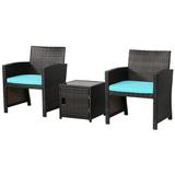 3 PCS Patio Bistro Set Outdoor Furniture Set with Coffee Table Turquoise