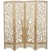 DecMode 80 x 72 Gold Wooden Tree Hinged Foldable Partition 4 Panel Room Divider Screen with Intricately Carved Designs 1-Piece