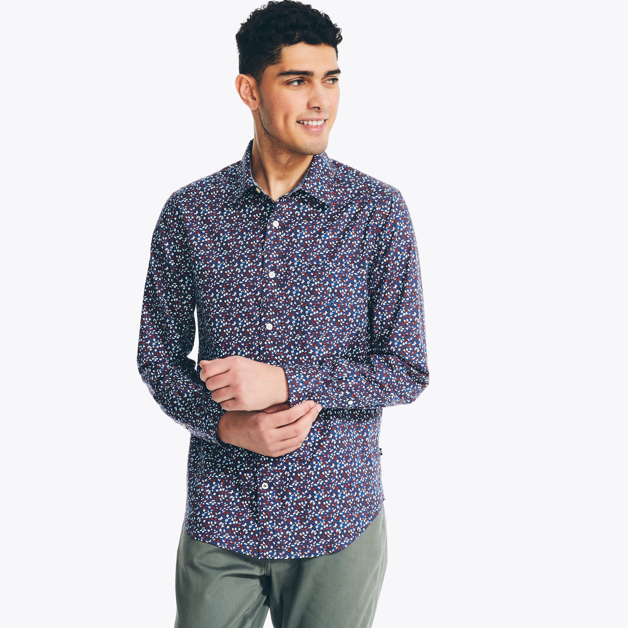 Nautica Men's Printed Shirt 467 (Estate Blue), L