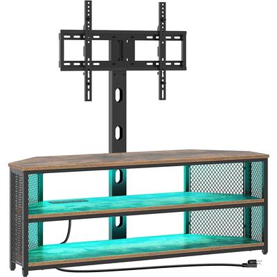 TV Stand with Mount and Power Outlet, Swivel TV Stand Mount with LED Lights for 32/45/55/60/65/70 inch TVs