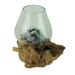 Clear Molten Glass On Teak Driftwood Base Decorative Bowl Vase
