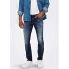Straight-Jeans ONLY & SONS "ONSWEFT REGULAR WB 0021 TAI DNM NOOS", Herren, Gr. 30, Länge 34, blau (blau denim), Denim/Jeans, Obermaterial: 98% Baumwolle, 2% Elasthan, Abriebeffekte, casual, regular fit lang, Jeans, im 4-Pocket-Style