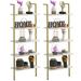 5 Tiers Ladder 2-Piece Shelf White Marble Modern Bookshelf Open Tall Wall Mount Bookcase Standing Leaning