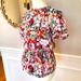 J. Crew Tops | New! J Crew Floral Chiffon Blouse Ruffled-Neck Top Nwot | Color: Blue/Pink | Size: Xxs