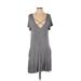 Umgee Casual Dress - Shift Plunge Short sleeves: Gray Print Dresses - Women's Size Small