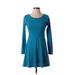 Doublju Casual Dress - A-Line Scoop Neck Long sleeves: Blue Print Dresses - Women's Size X-Small