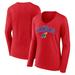 Women's Fanatics Branded Red Kansas Jayhawks Evergreen Campus Long Sleeve V-Neck T-Shirt