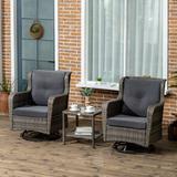 Outsunny 3-Piece Patio Bistro Set, PE Rattan Wicker Outdoor Furniture w/ Soft Cushions, 2 360° Swivel Rocking Chairs | Wayfair 863-113V00GG