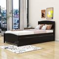 Red Barrel Studio® Twin Size Wooden Platform Bed w/ Twin Size Trundle Wood in Brown | 37.5 H x 41.7 W x 79.5 D in | Wayfair