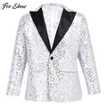 Blazer à revers à paillettes brillantes à manches longues pour adolescents veste trempée à un