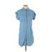 Thread & Supply Casual Dress - Shirtdress Collared Short sleeves: Blue Print Dresses - Women's Size X-Small