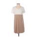 Shein Casual Dress - Shift V Neck Short sleeves: Tan Color Block Dresses - Women's Size 4