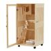 OUKANING 2-Story Outdoor Cat House Wood Shelter Clear Door Wooden Cat House Condo Shelter with Door& Wheels