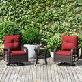 Aoxun 3 Piece Patio Chairs Set Swivel Rocking Chairs for Patio Wicker Bistro Set with Red Cushions Outdoor Swivel Rocker
