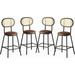 Mjkone Counter Stool Set of 4 24 Leather Bar Stool for Indoor/Outdoor Rattan Back Dining Chair Counter Height Bar Stool for Pub Coffee/Home/Kitchen Dark Brown