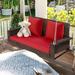 2-Person Wicker Porch Hanging Swing Outdoor Swing Bench Chair with Red Cushions and Chains Heavy Duty Hammock Chair for Backyard Garden Balcony Brown D7401