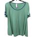 Lularoe Tops | Lularoe Xs Green Blue Ringer Tshirt Scoop Neck Short Sleeve Tunic Comfy Casual | Color: Green | Size: Xs