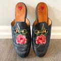 Gucci Shoes | Gucci Princetown Horsebit Flower Embroidered Leather Loafer Mules Size 38.5 | Color: Black | Size: 38.5