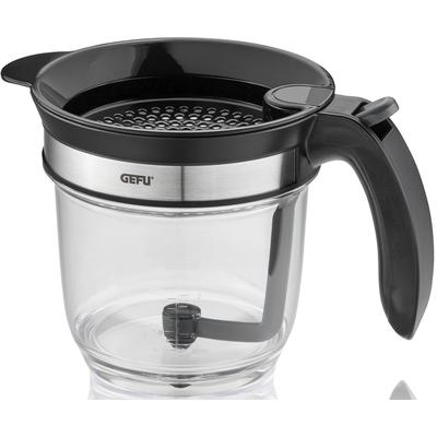 Fetttrennkanne GEFU "FLUIDO", transparent, H:15cm, Kunststoff, Edelstahl, Messbecher, müheloses Entfetten von Suppen, Saucen und Bratenfonds, 1 L
