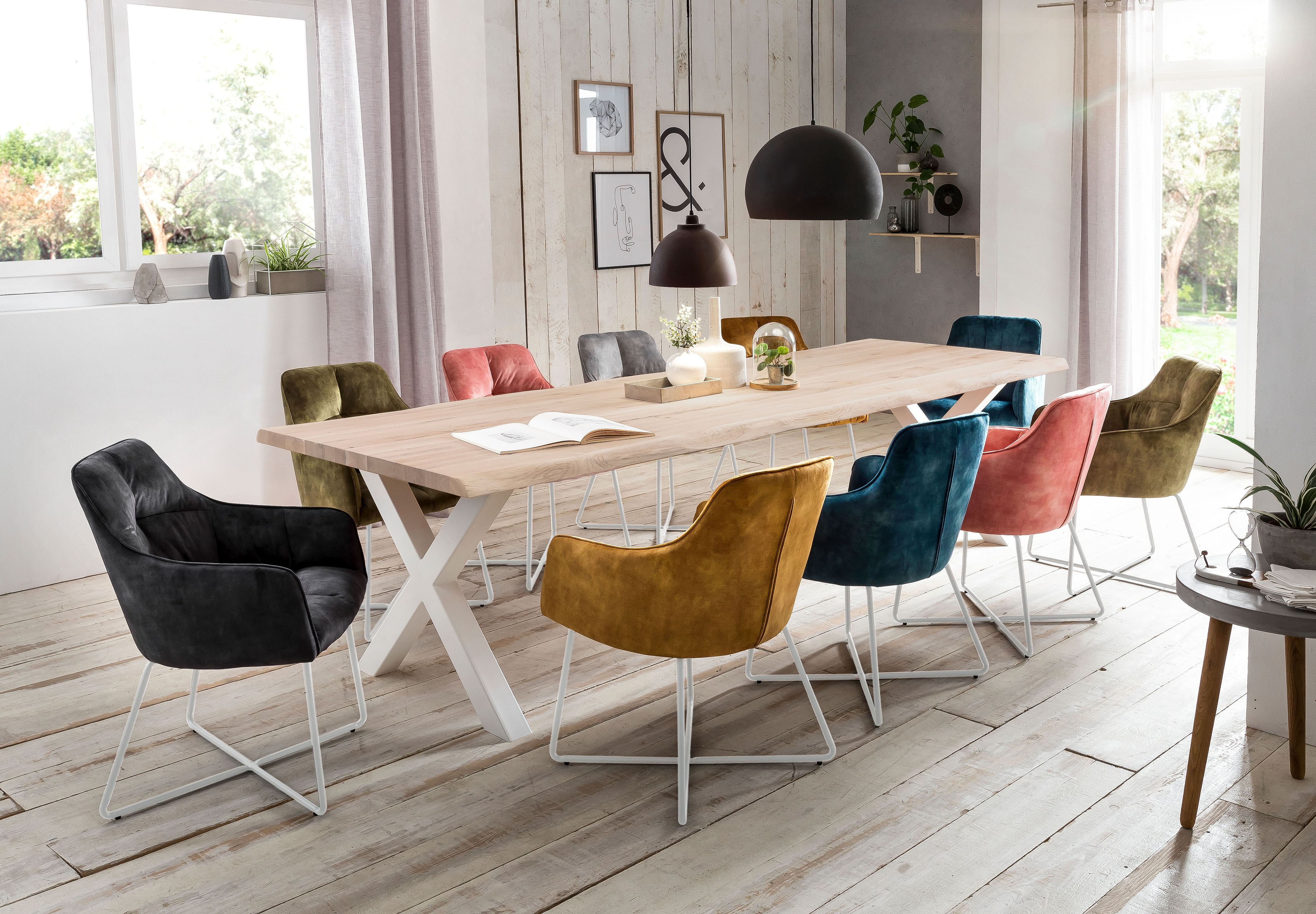 Esstisch HOME AFFAIRE "Tristan", weiß (weiß wash, weiß), B:280cm H:77cm T:100cm, Tische, Esstisch, massive Balkeneiche geölt mit Baumkante