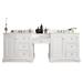 "De Soto 94"" Double Vanity Set In Bright White w/ Makeup Table In 3 CM White Zeus Quartz Top - James Martin 825-V94-BW-DU-WZ"