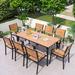 17 Stories Rectangular 8 Person Aluminum Outdoor Dining Set Wood/Plastic/Metal in Brown | 47.24 W x 35.43 D in | Wayfair