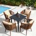 Bayou Breeze Annasia Square 4 Person 27.56" Outdoor Dining Set w/ Cushions Metal/Wicker/Rattan in Black | 27.56 W x 27.56 D in | Wayfair