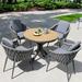 Corrigan Studio® Lakendra Round 4 Person 35.43" Aluminum Outdoor Dining Set w/ Cushions Wood/Metal in Brown | 35.43 W x 35.43 D in | Wayfair